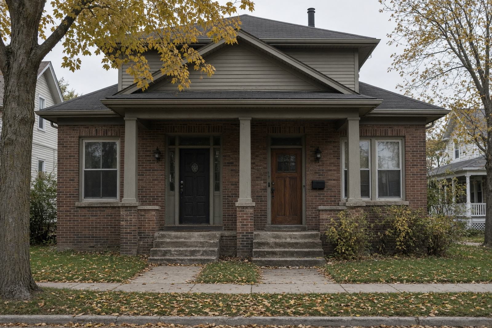 An older painted house on a residential street